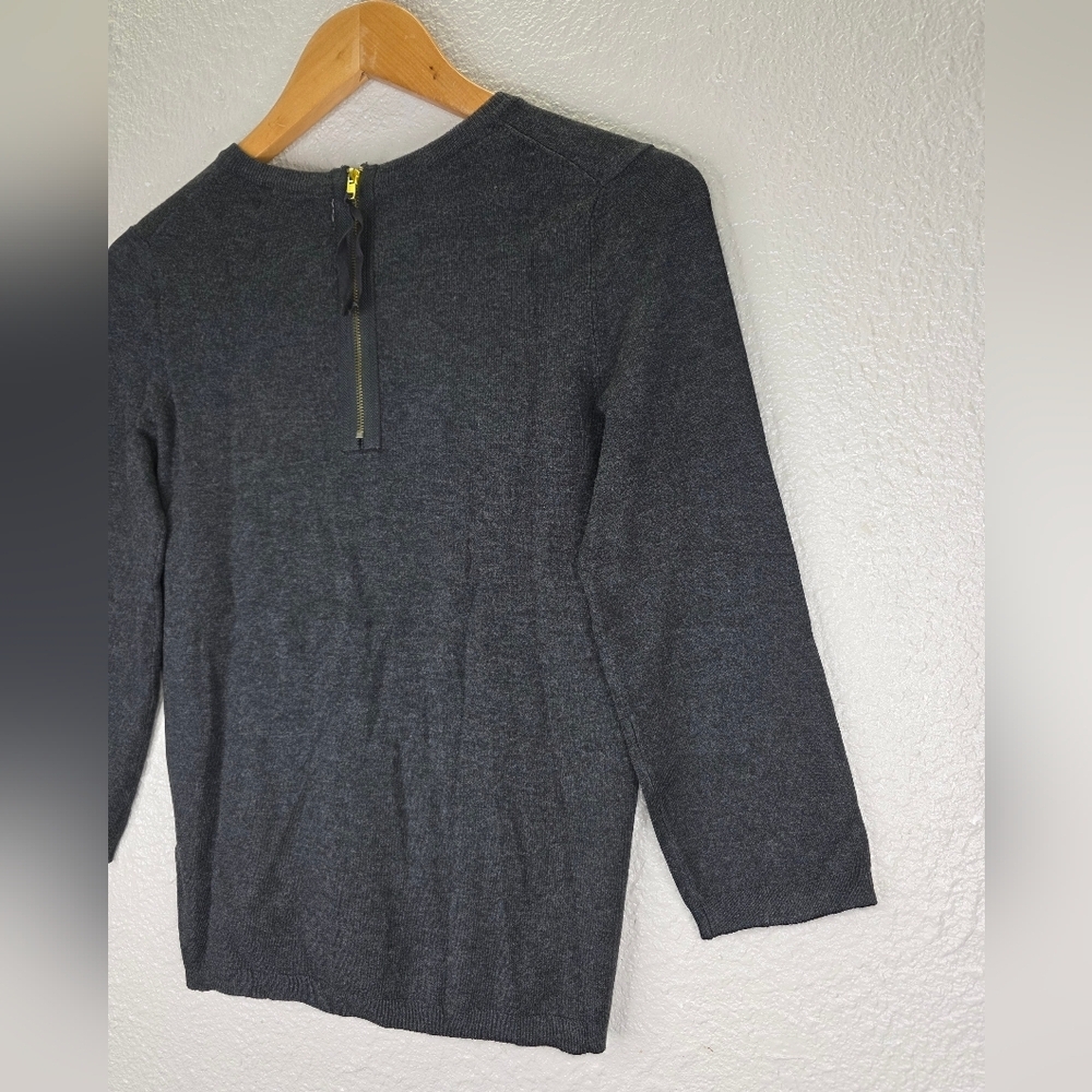 Nwt Philosophy Women's Crew Neck Sweater 3/4 Sleeve Pull Over Charcoal Gray Smal - Picture 10 of 16